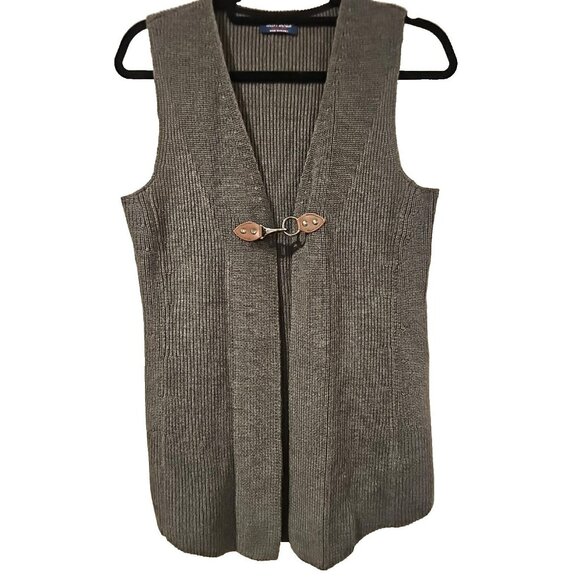 Saint James Ribbed Wool Knitted Vest Cardigan Women Sz MED Gray Made in FRANCE - Picture 2 of 9